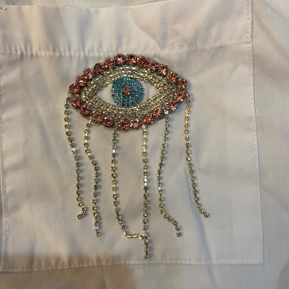 Hamsa  Evil Eye All Seeing Eye White Button Up Shirt Size L - Picture 2 of 5